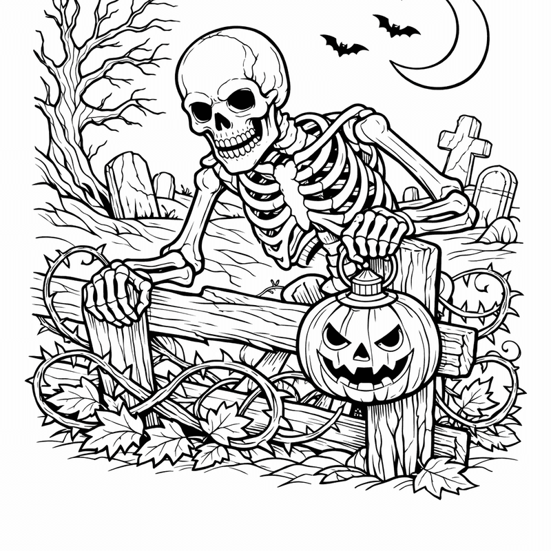 Free printable coloring page: Object Only: Two Or Three Skeletons Side By…, for ages 7-12