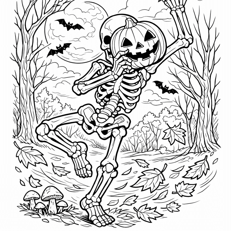 Free printable coloring page: Object Only: A Cute Skeleton With Clean Outlines,…, for ages 7-12