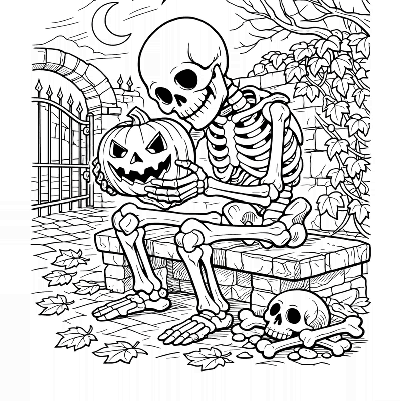 Free printable coloring page: Skeleton Standing, for ages 7-12