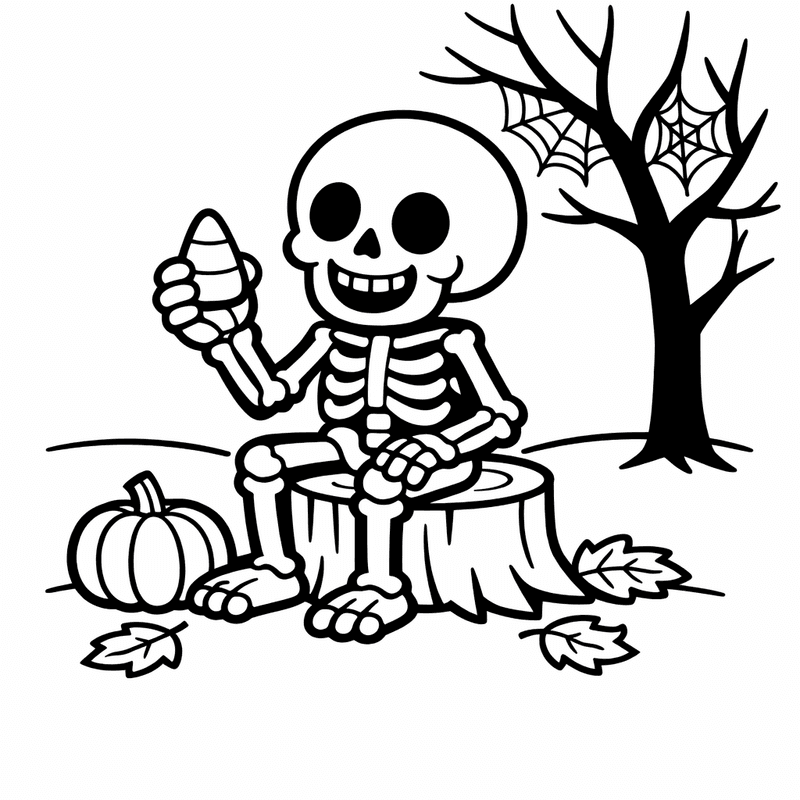 Free printable coloring page: Friendly Skeleton, for ages 3-6