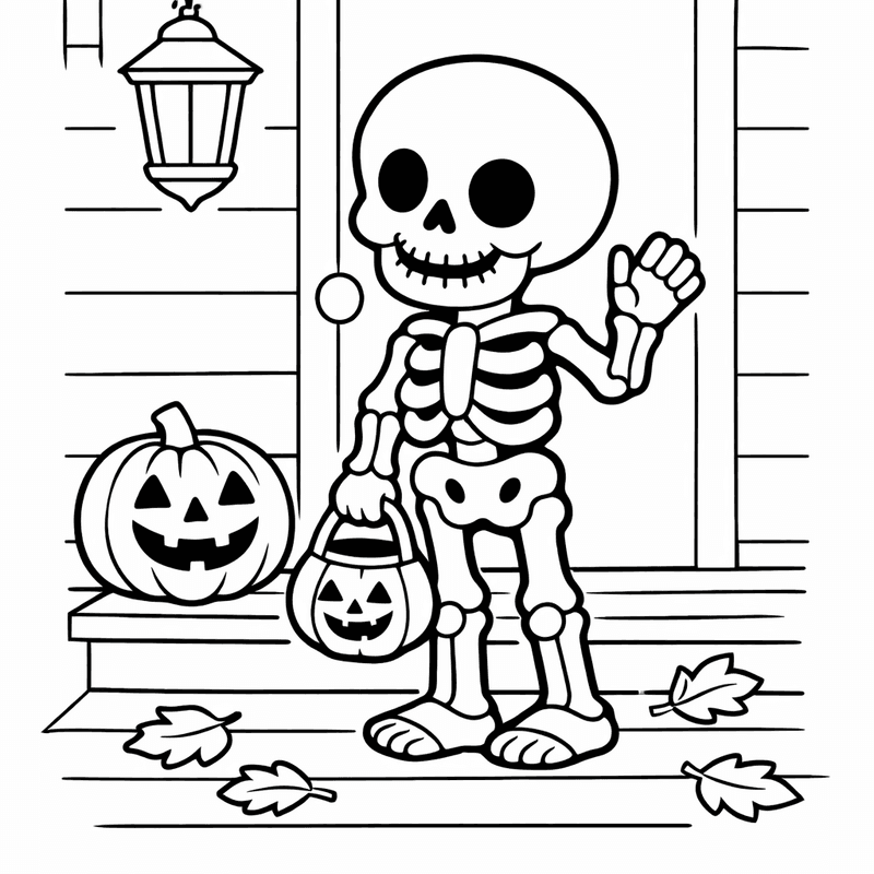 Free printable coloring page: Skeleton Dancing, for ages 3-6