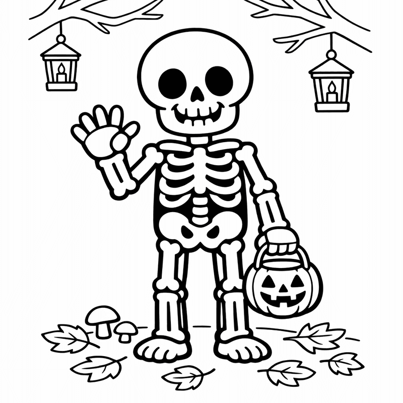 Free printable coloring page: Skeleton Dancing, for ages 3-6