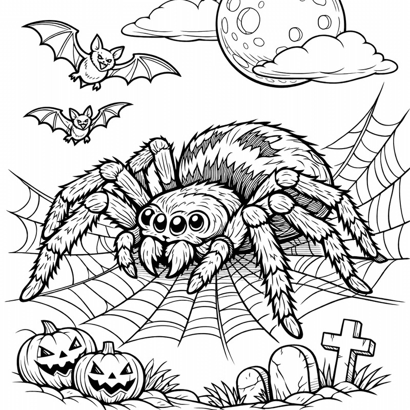 Free printable coloring page: Spider In Corner, for ages 7-12