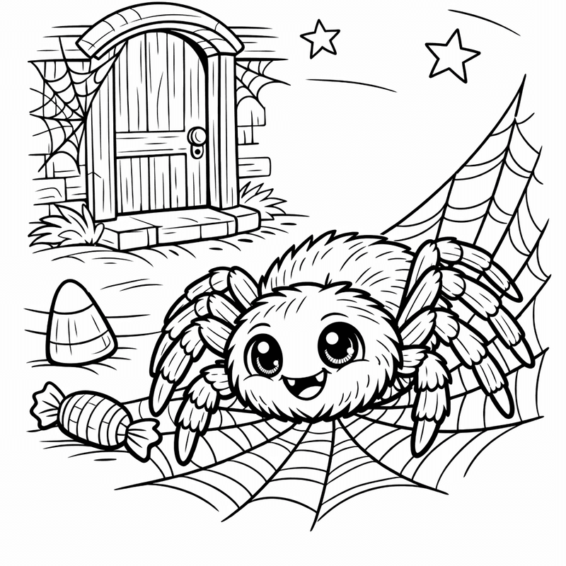 Free printable coloring page: Spider In Corner, for ages 7-12