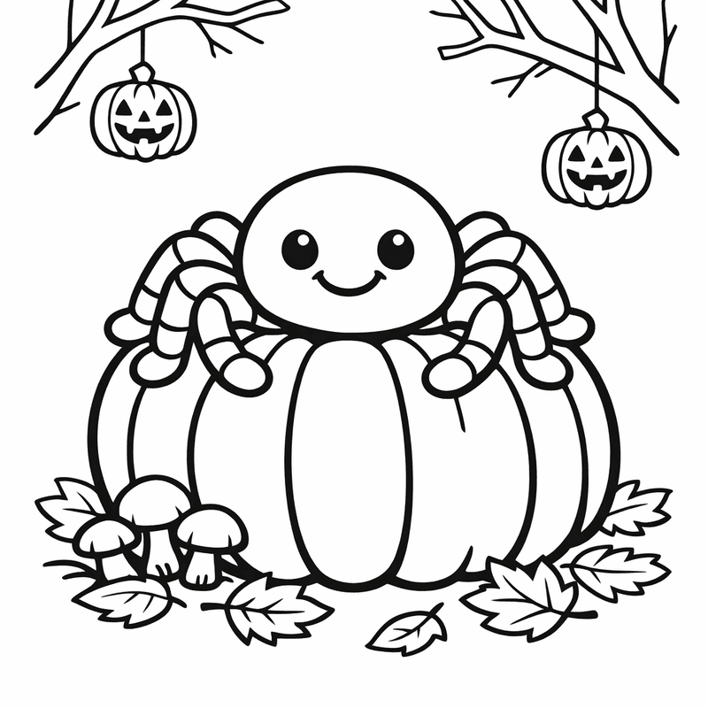 Free printable coloring page: Object Only: A Cute Spider With Clean Outlines,…, for ages 3-6
