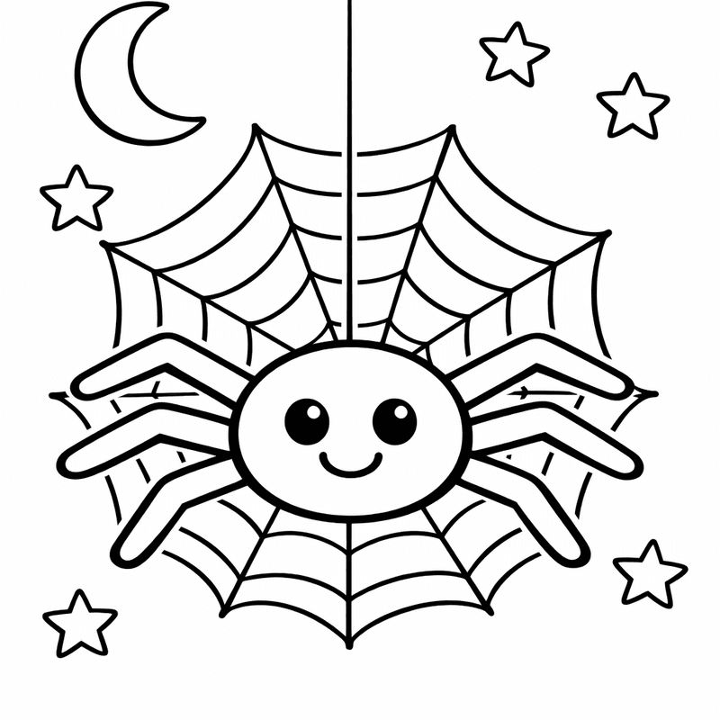 Free printable coloring page: Spider And Web, for ages 3-6