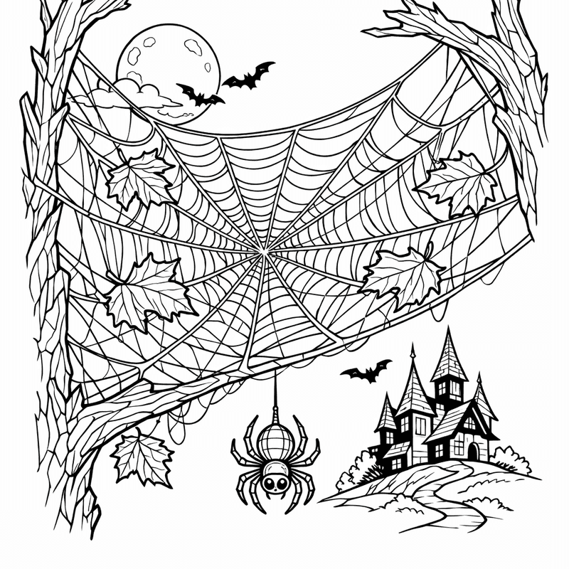 Free printable coloring page: Object Only: A Cute Spider Web With Clean Outlines, No Background, for ages 7-12