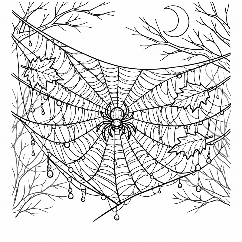 Free printable coloring page: Object Only: A Cute Spider Web With Clean…, for ages 7-12