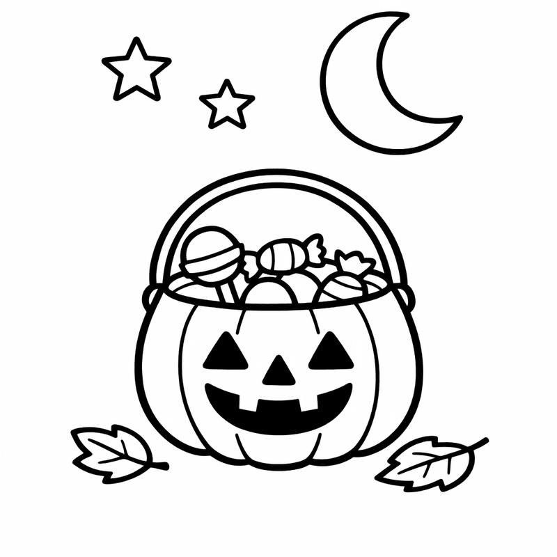 Free printable coloring page: Kid With Candy Bucket, for ages 3-6