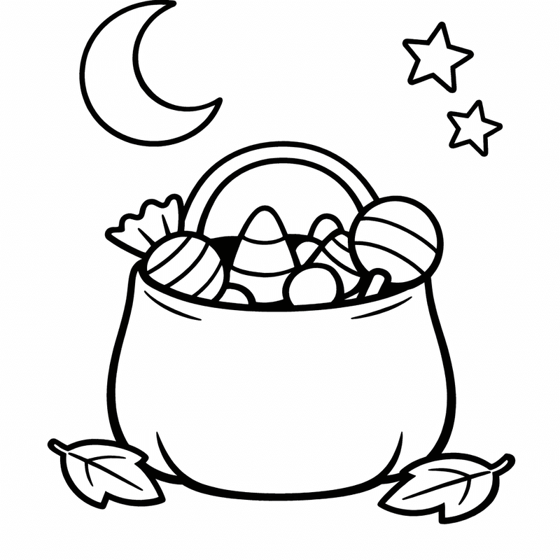 Free printable coloring page: Kid With Candy Bucket, for ages 3-6