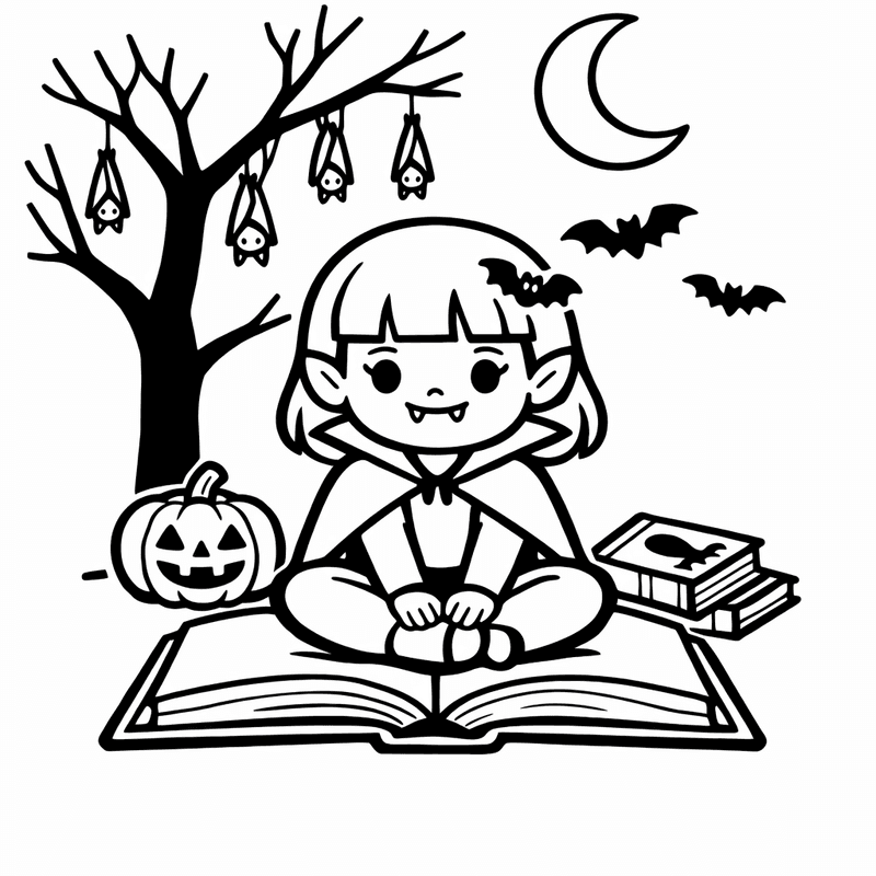Free printable coloring page: Object Only: A Cute Vampire With Clean Outlines, No Background, for ages 3-6