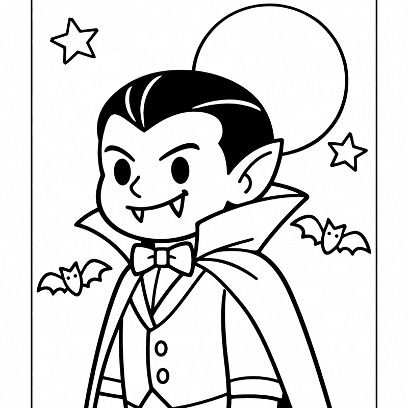Free printable coloring page: Object Only: A Cute Vampire With Clean Outlines,…, for ages 3-6