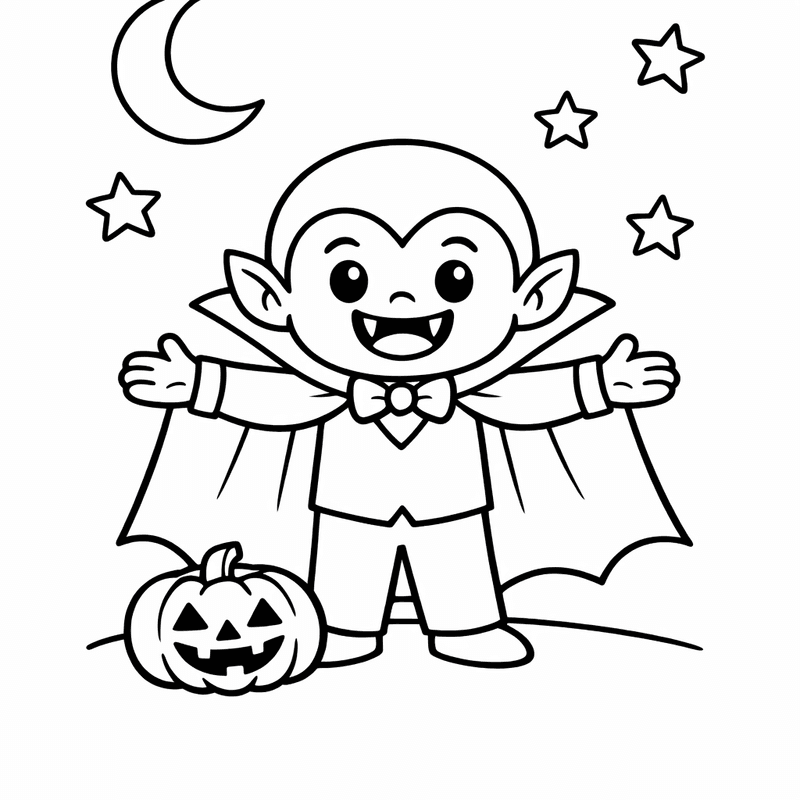 Free printable coloring page: Friendly Vampire, for ages 3-6