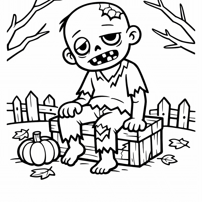 Free printable coloring page: Zombie Face, for ages 3-6