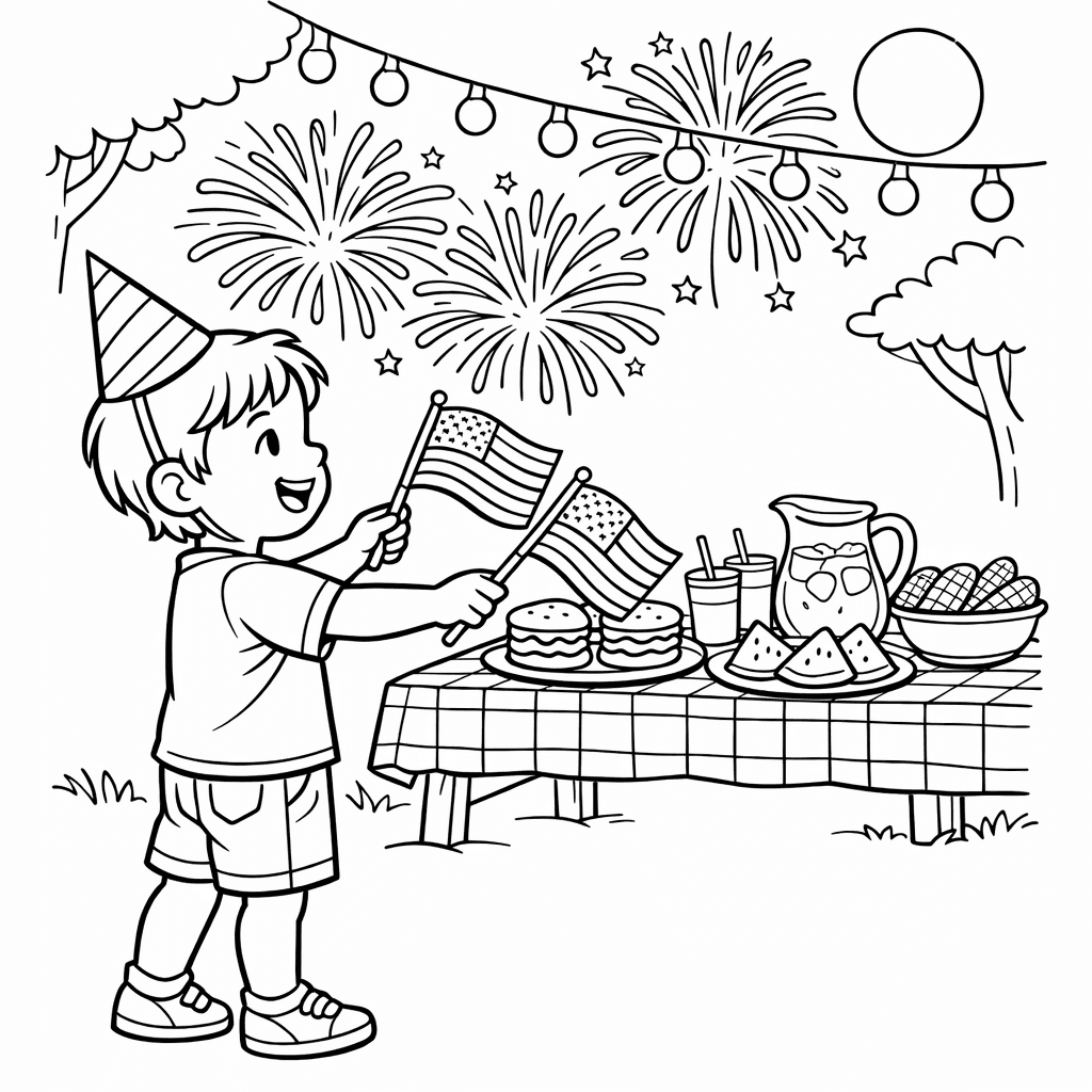 Free printable coloring page: Object Only: A Cute 4th Of July With…, for ages 7-12