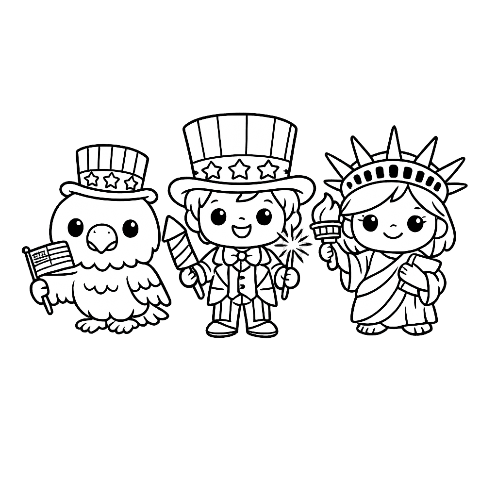 Free printable coloring page: 4th Of July Simple, for ages 7-12