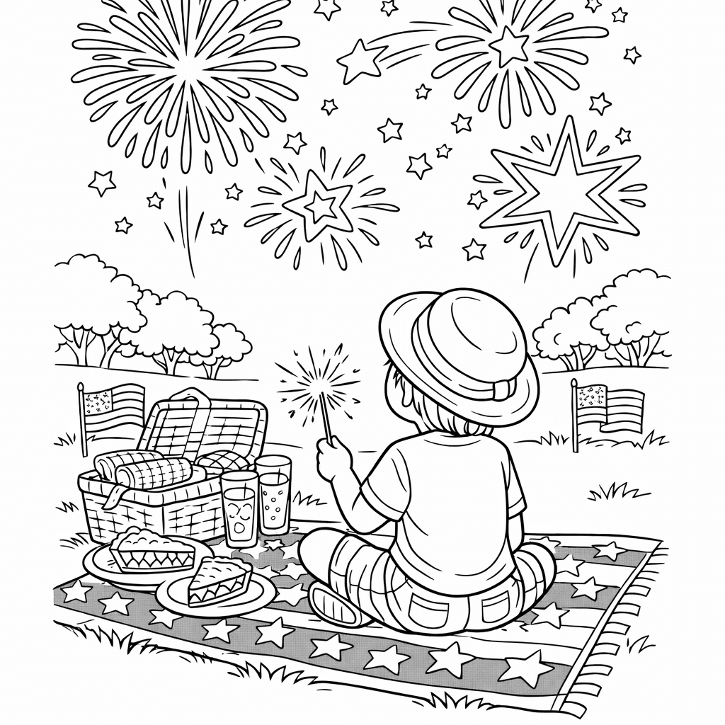 Free printable coloring page: Independence Day, for ages 7-12