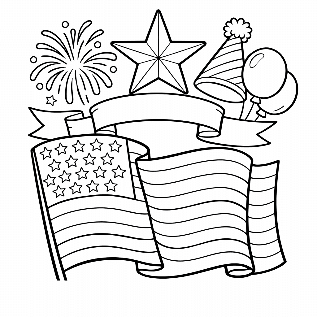 Free printable coloring page: Patriotic Scene, for ages 7-12