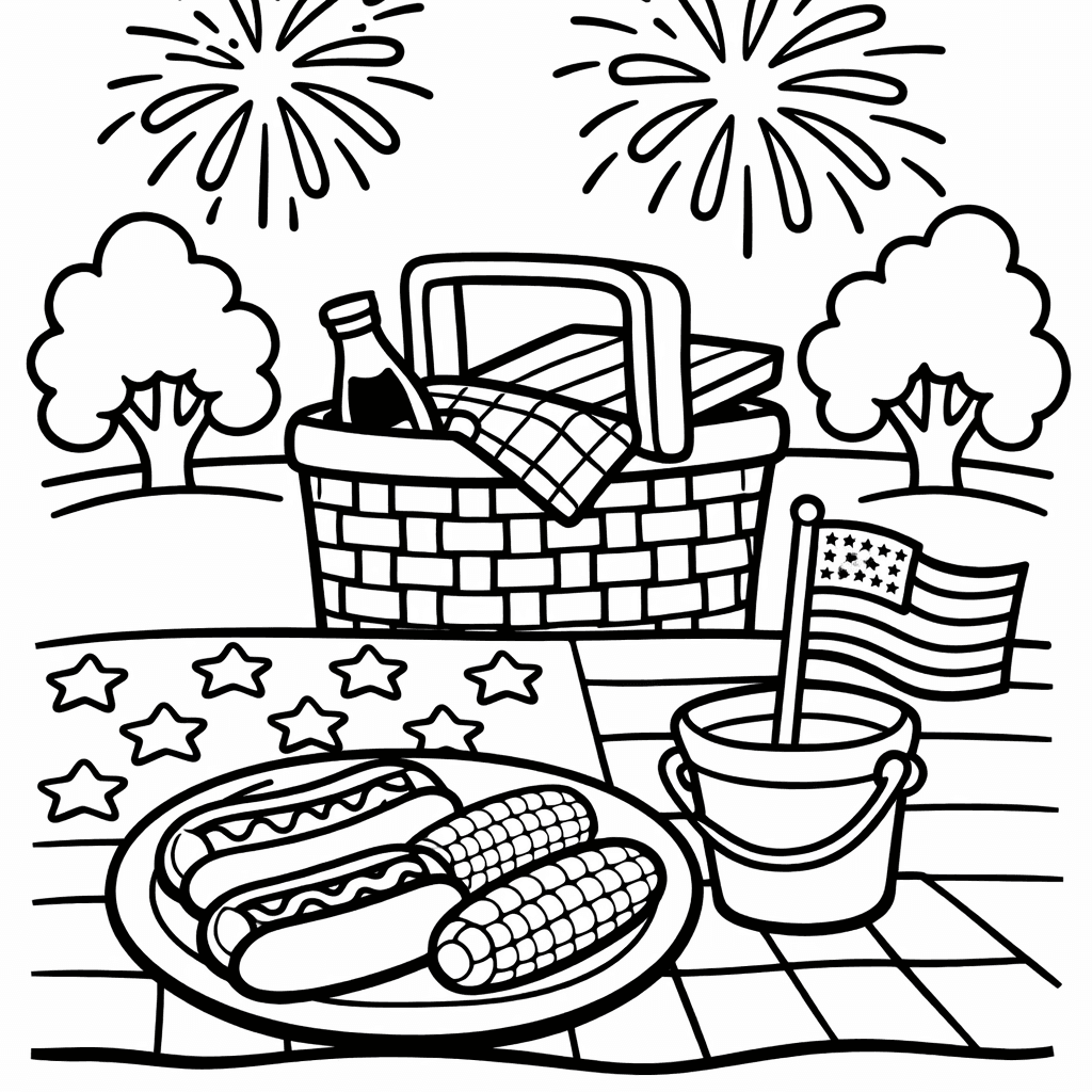 Free printable coloring page: Object Only: Two Or Three 4th Of Julys…, for ages 3-6