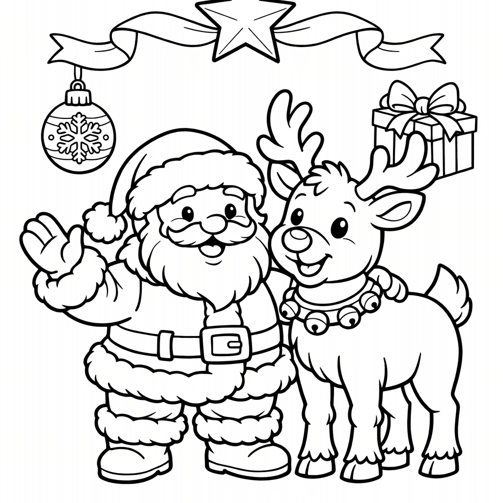Free printable coloring page: Santa And Reindeer, for ages 7-12