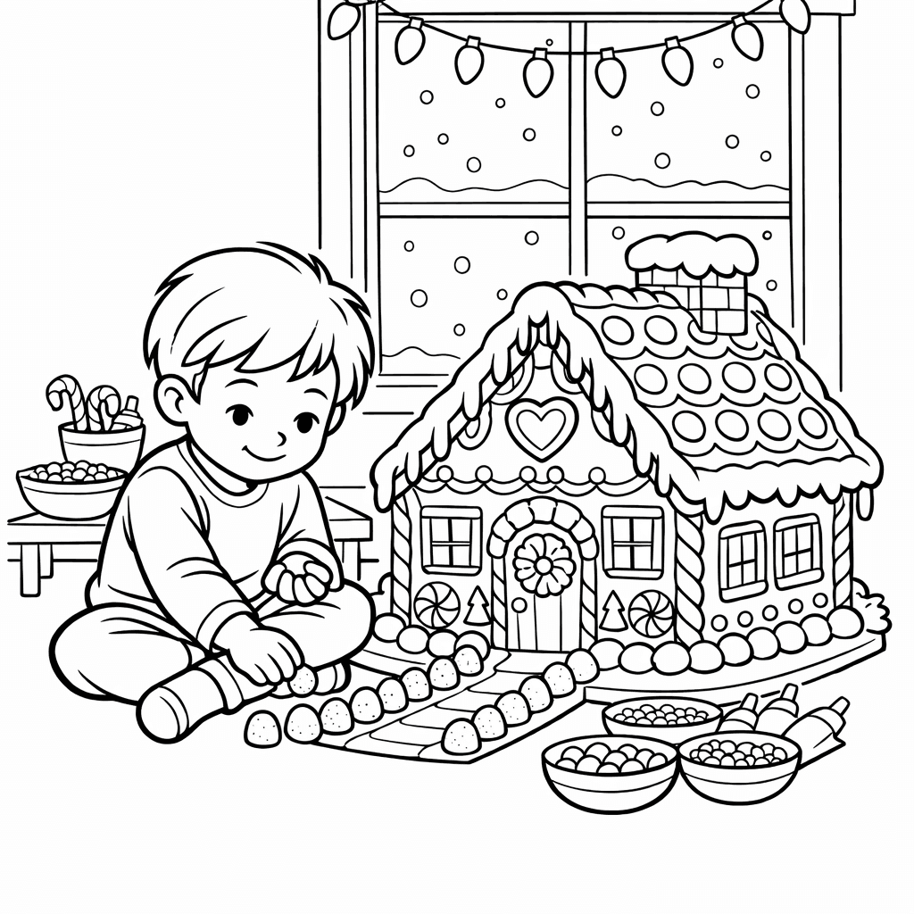 Free printable coloring page: Object Only: A Cute Christmas With Clean Outlines,…, for ages 7-12