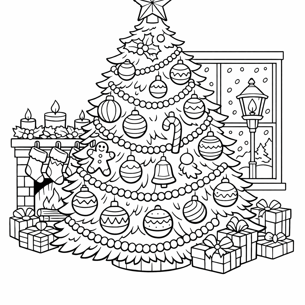 Free printable coloring page: Object Only: A Cute Christmas With Clean Outlines,…, for ages 7-12