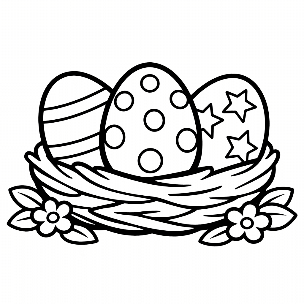 Free printable coloring page: Object Only: A Cute Easter With Clean Outlines,…, for ages 3-6