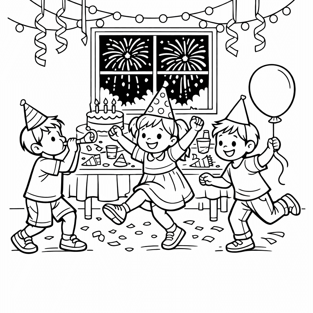 Free printable coloring page: Object Only: A Cute New Year With Clean…, for ages 7-12