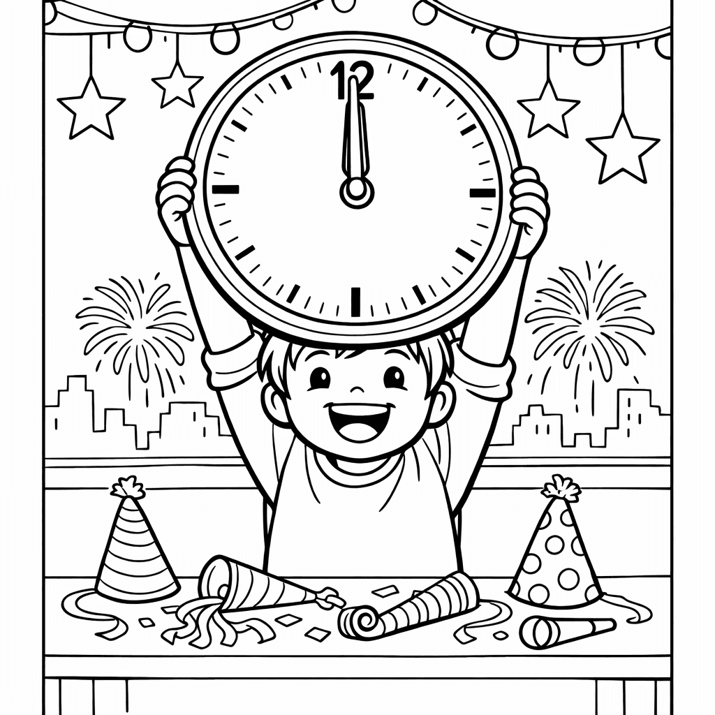 Free printable coloring page: New Year Outline, for ages 7-12
