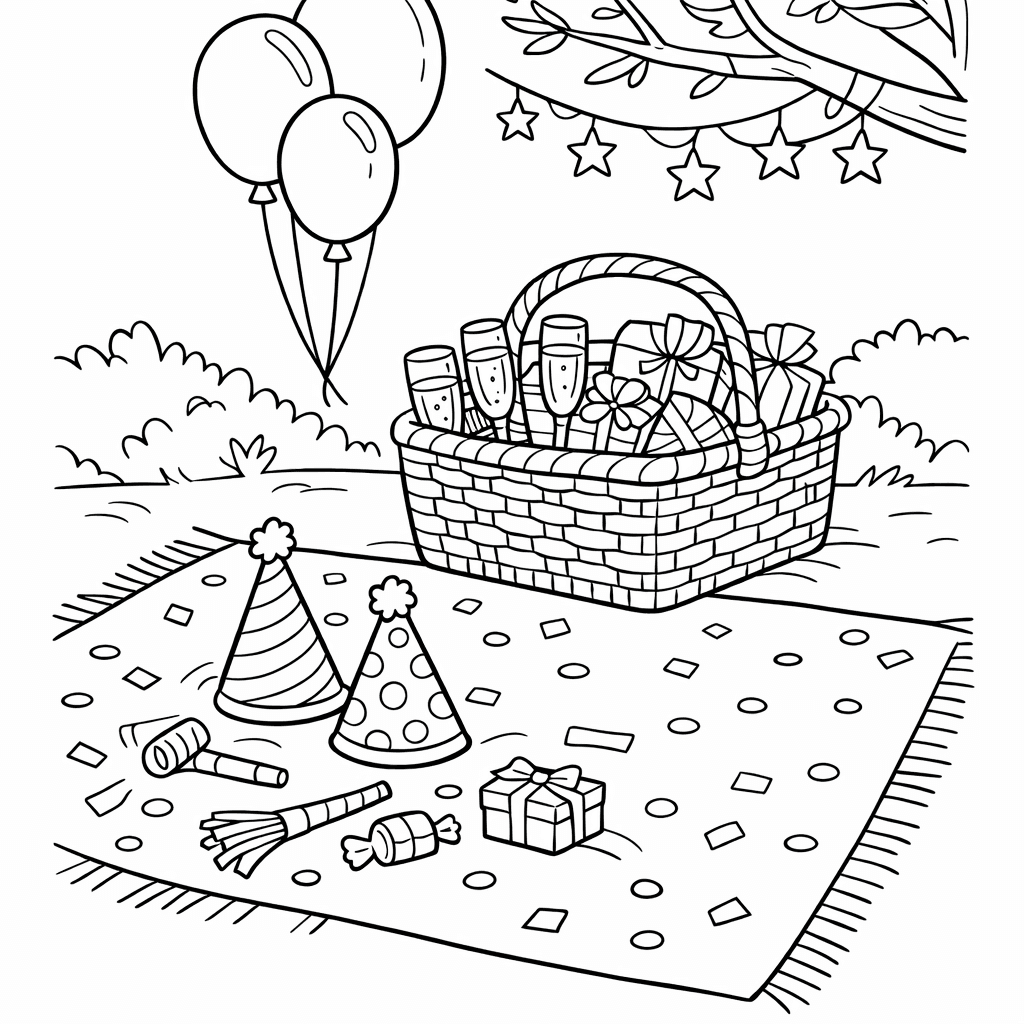 Free printable coloring page: Object Only: A Cute New Year With Clean…, for ages 7-12