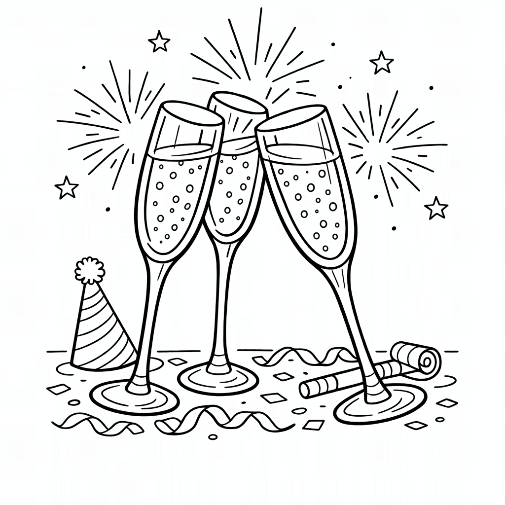 Free printable coloring page: New Year Outline, for ages 7-12