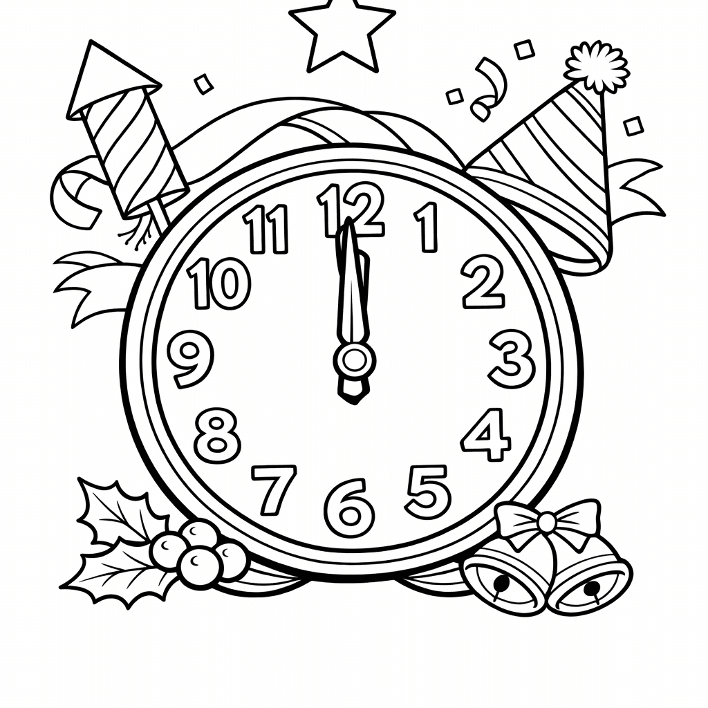 Free printable coloring page: Object Only: Two Or Three New Years Side…, for ages 7-12