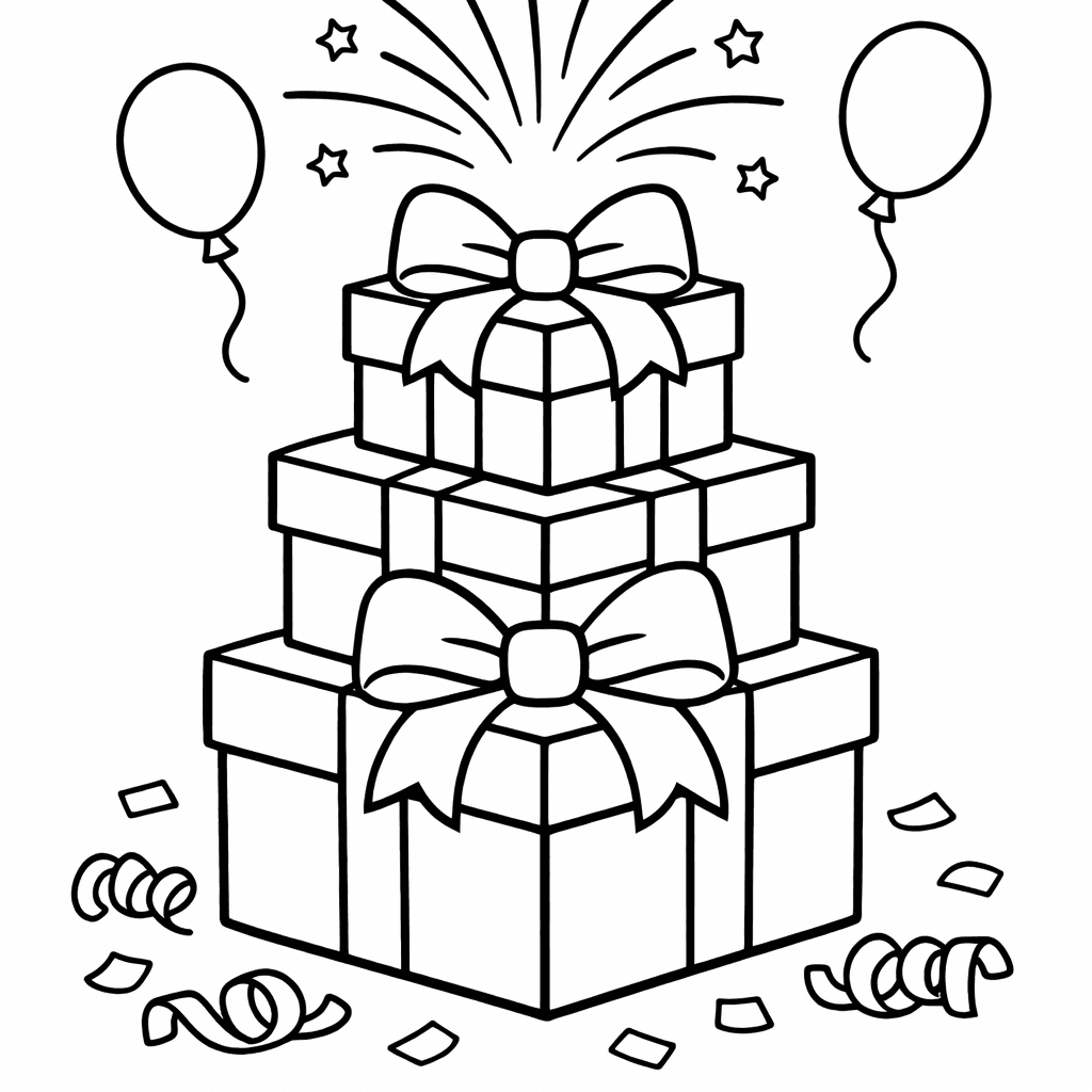 Free printable coloring page: Party And Confetti, for ages 3-6