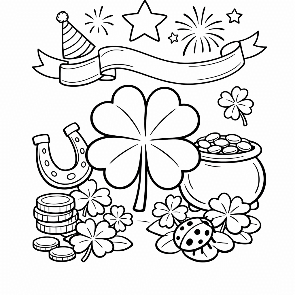 Free printable coloring page: Object Only: A Cute St. Patrick's Day With…, for ages 7-12