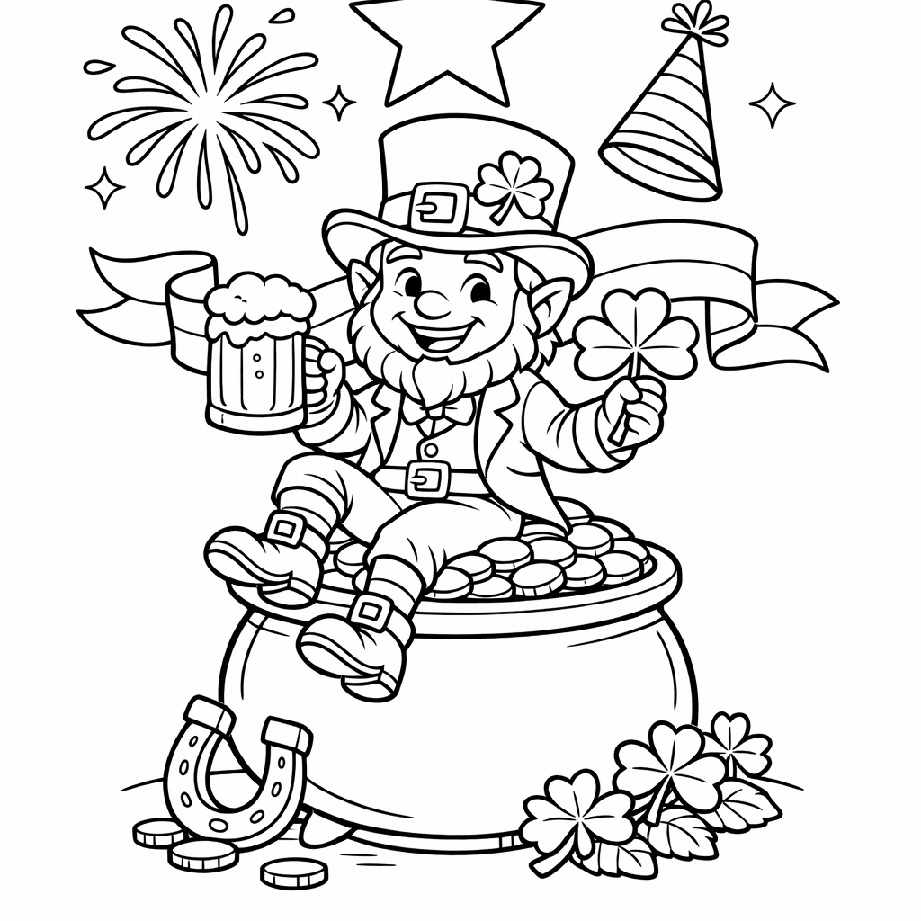 Free printable coloring page: St Patricks Scene, for ages 7-12