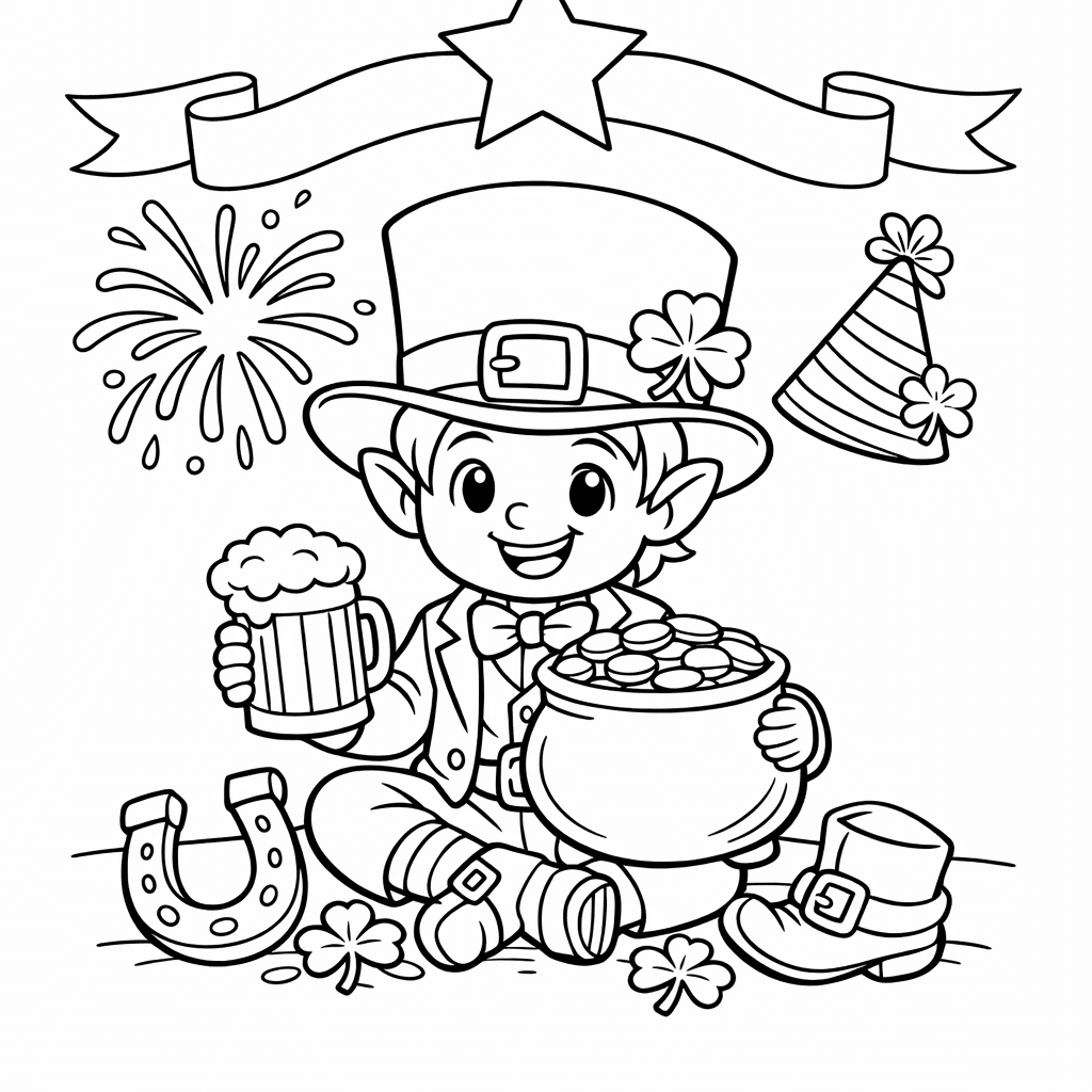 Free printable coloring page: Object Only: A Cute St. Patrick's Day With…, for ages 7-12