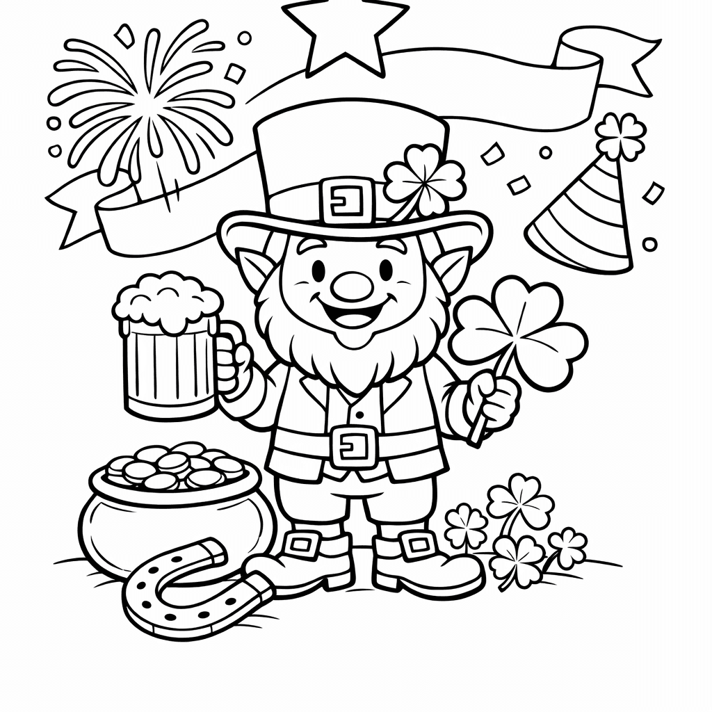 Free printable coloring page: St Patricks Scene, for ages 7-12