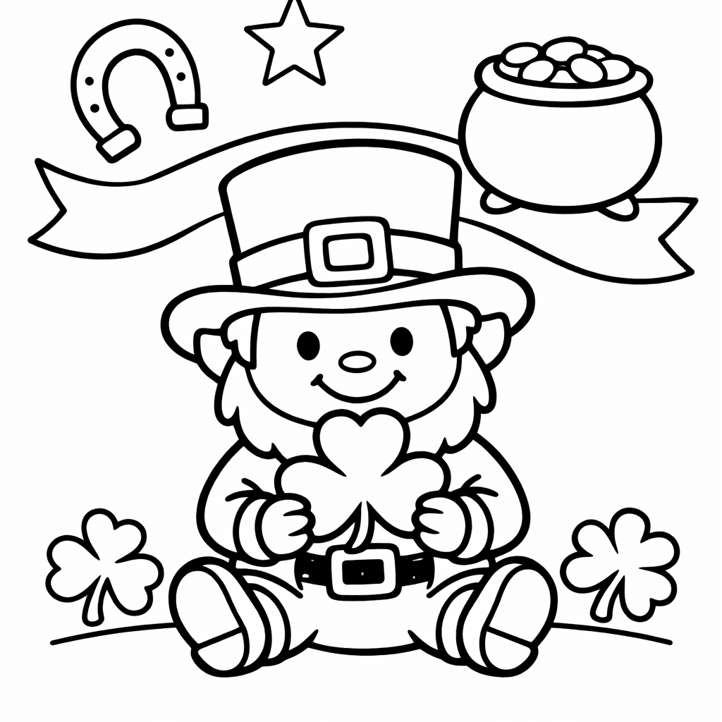 Free printable coloring page: Leprechaun And Gold, for ages 3-6