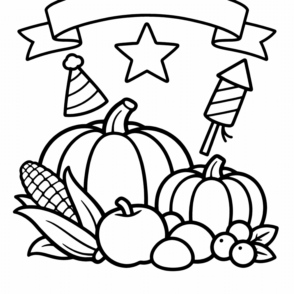 Free printable coloring page: Autumn Harvest, for ages 3-6