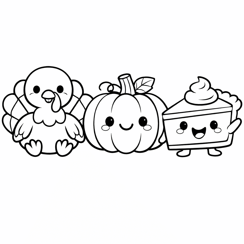 Free printable coloring page: Object Only: A Cute Thanksgiving With Clean Outlines,…, for ages 3-6