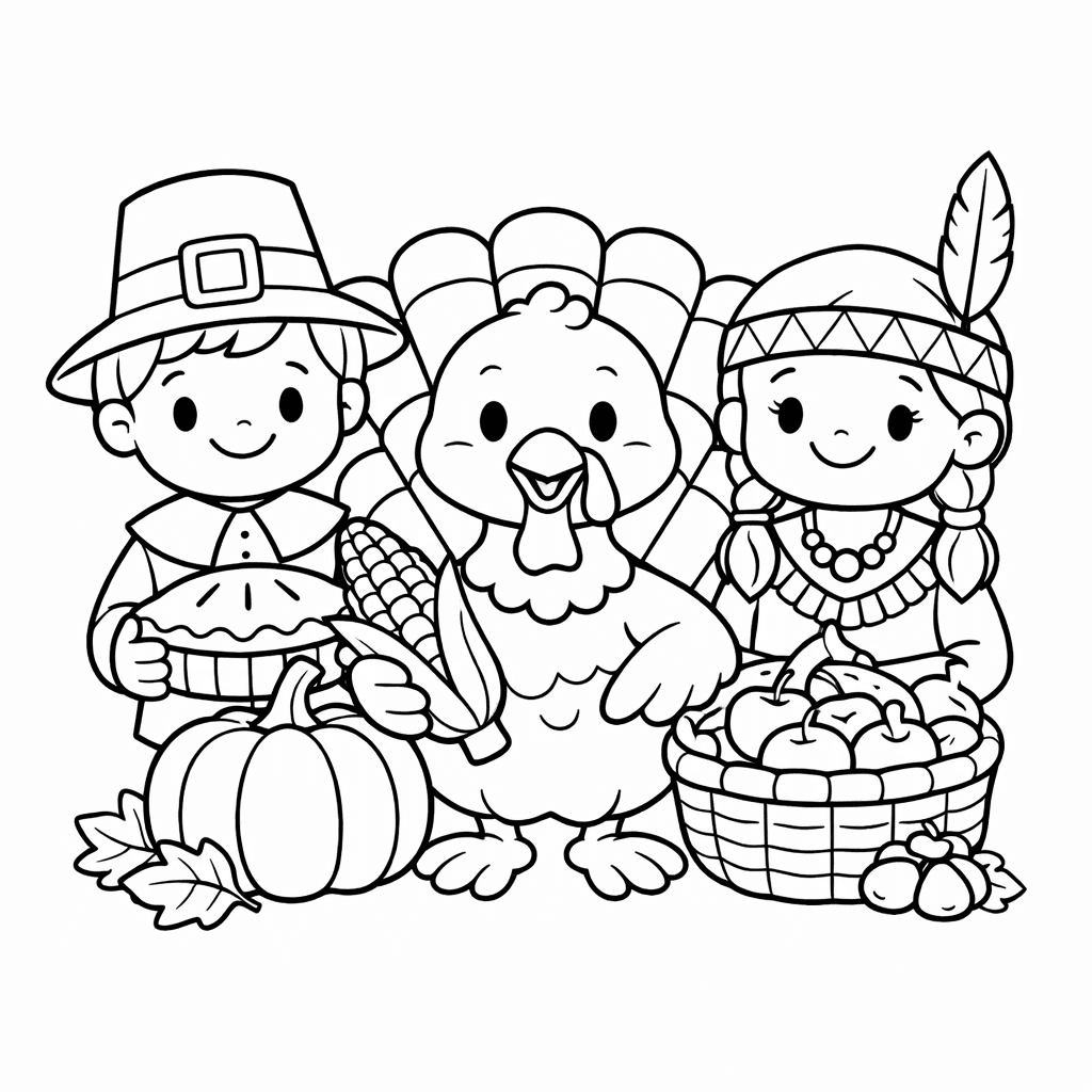 Free printable coloring page: Thanksgiving Simple, for ages 3-6