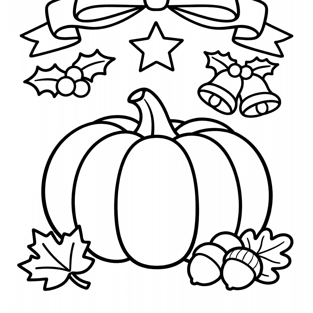 Free printable coloring page: Turkey And Pumpkins, for ages 3-6