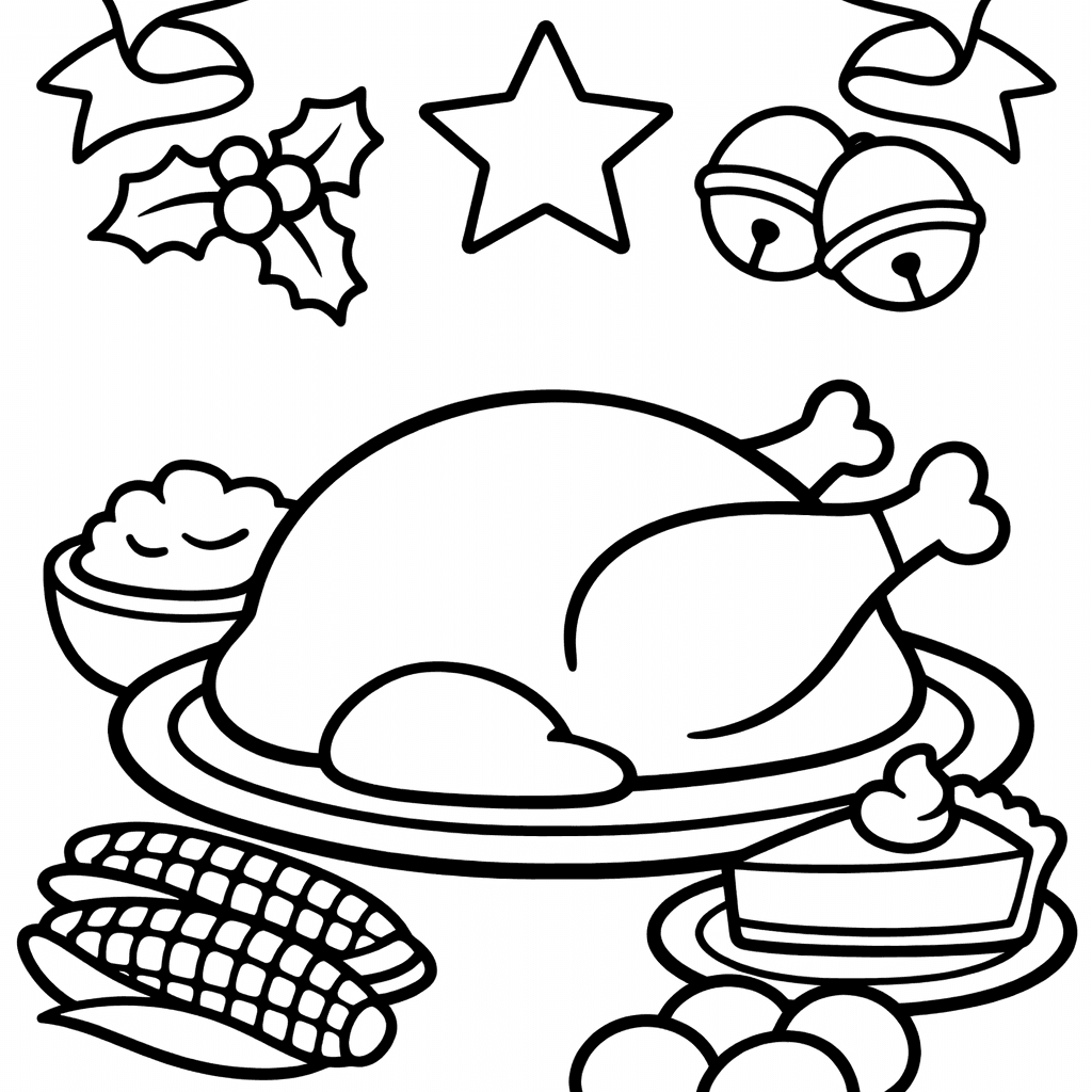 Free printable coloring page: Thanksgiving Feast, for ages 3-6