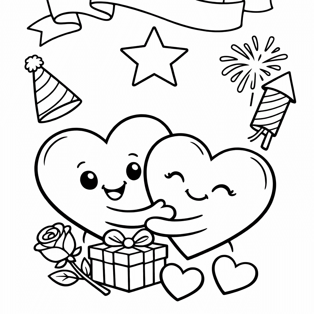 Free printable coloring page: Object Only: Two Or Three Valentine's Days Side…, for ages 7-12