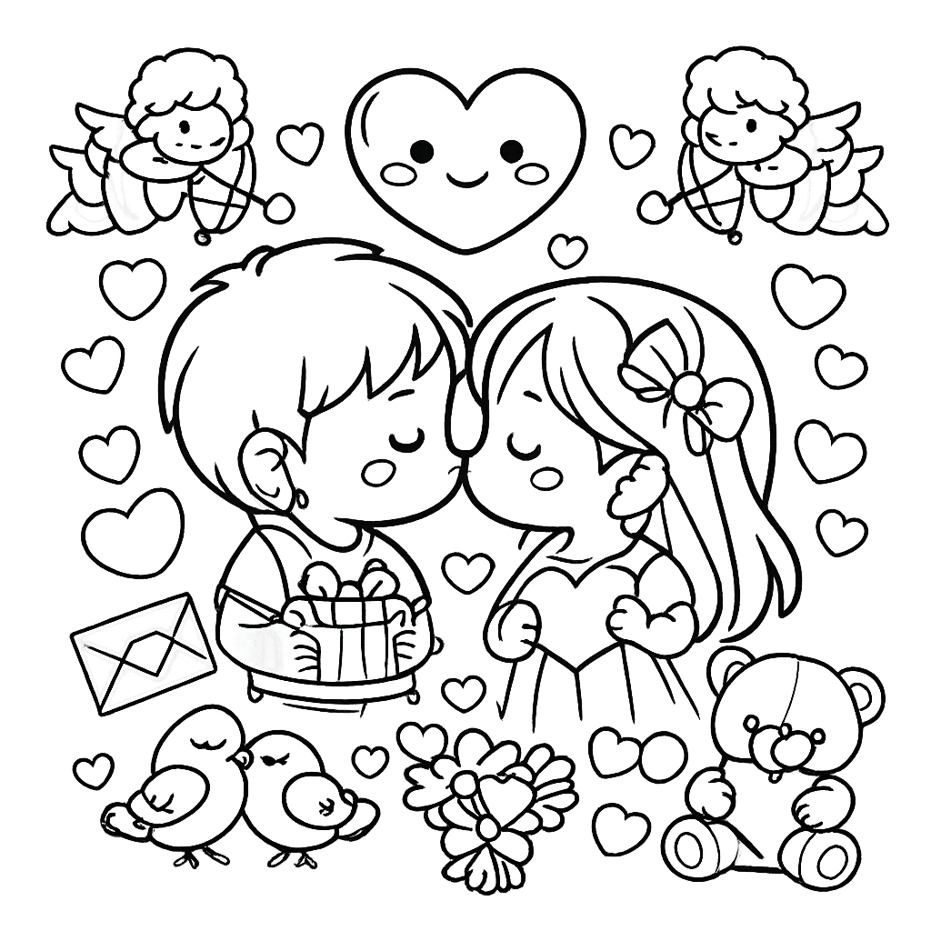 Free printable coloring page: Cupid And Heart, for ages 3-6