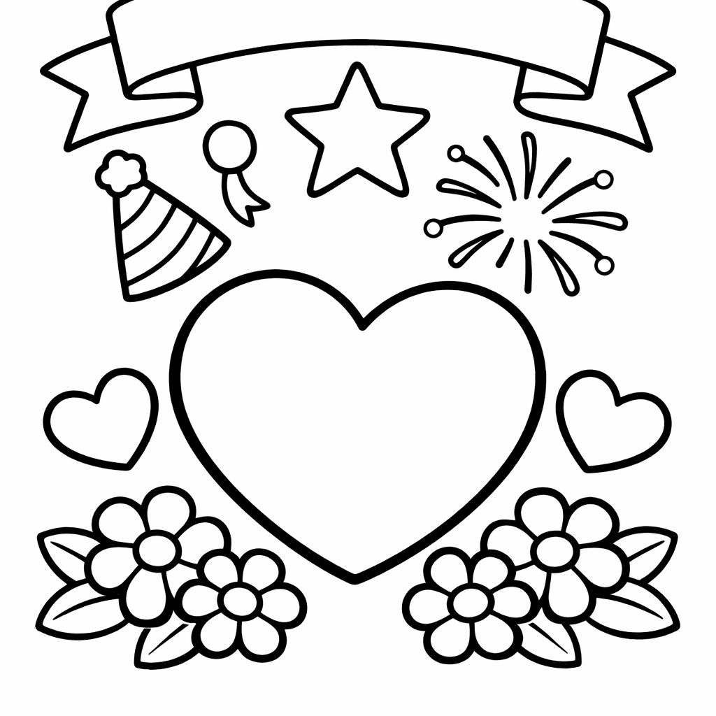Free printable coloring page: Valentine Simple, for ages 3-6