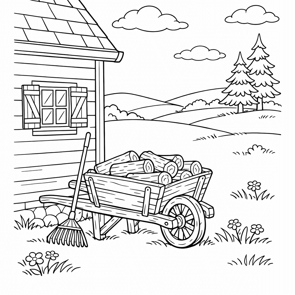 Free printable coloring page: Cottage And Chimney, for ages 7-12