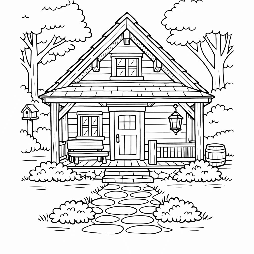 Free printable coloring page: Cottage And Chimney, for ages 7-12