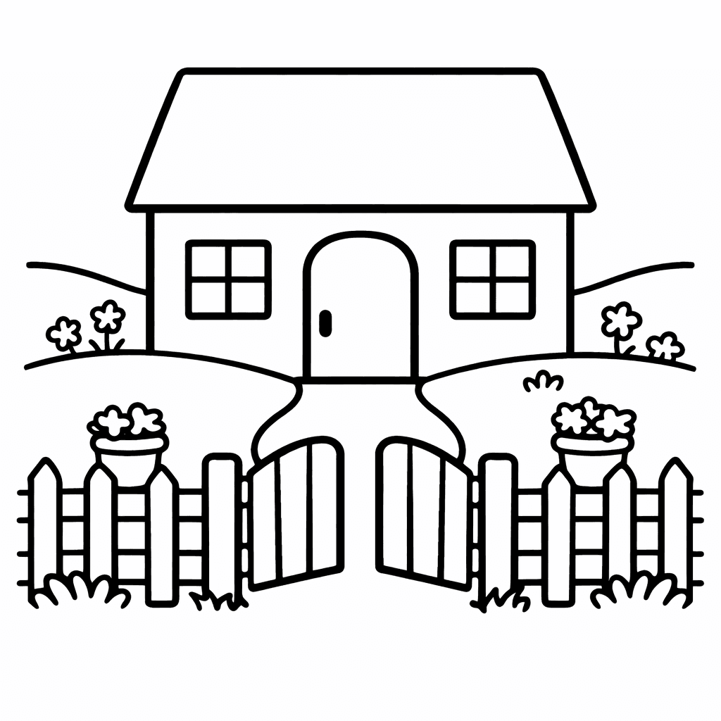 Free printable coloring page: Cottage Simple, for ages 3-6