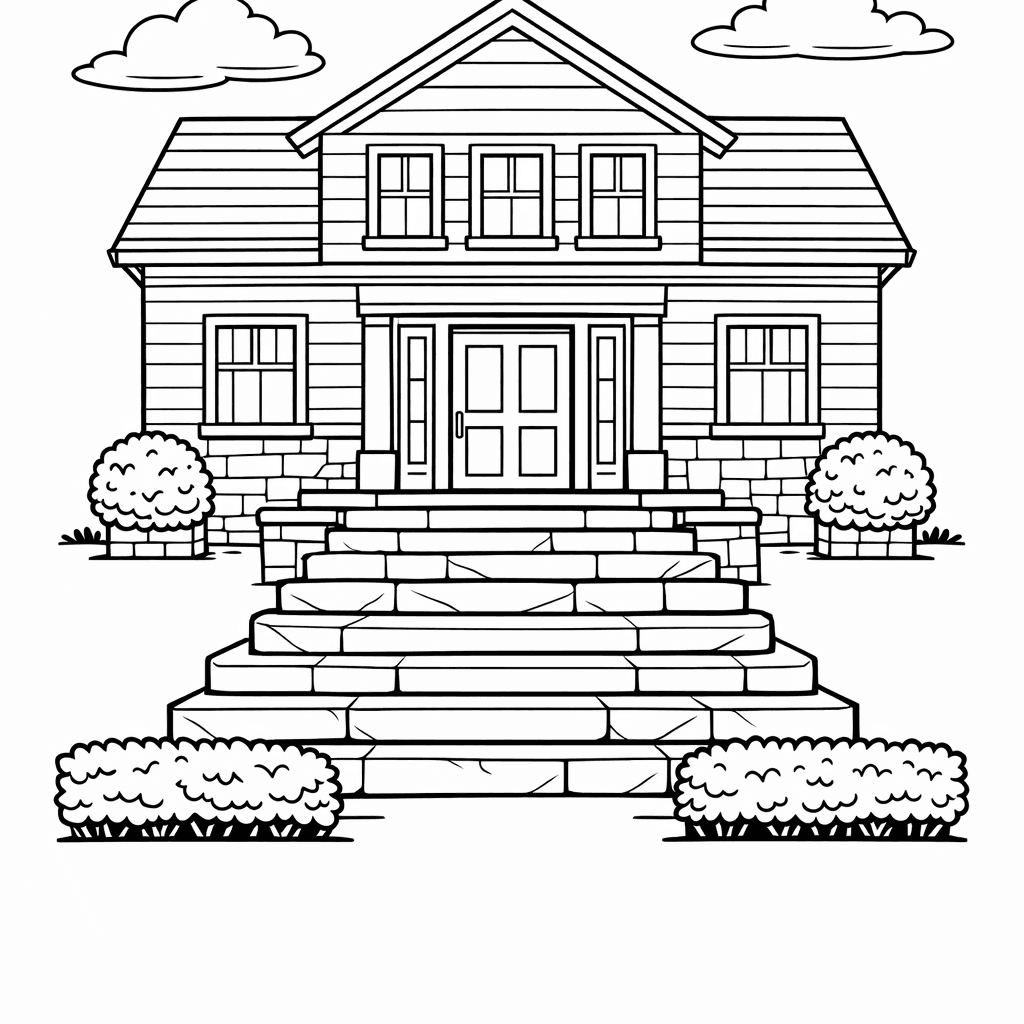 Free printable coloring page: House And Tree, for ages 7-12